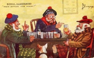 PRINTED BOWLS ILLUSTRATED POSTCARD "THEIR BATTLES!", FRED BUCHANAN, TUCK OILETTE - Picture 1 of 2