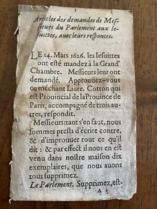 Articles des demandes de messieurs du Parlement aux jesuittes, 1626 - Picture 1 of 4