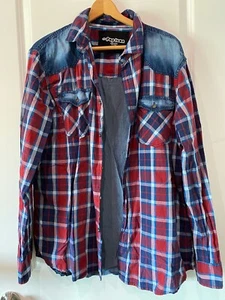 Camisa Western POP Icon Para Hombres XL Azul Rojo Algodón a Cuadros Y2K Grunge - Imagen 1 de 5