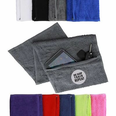 AZTEX Essen Schlaf Zug Wiederholung Reißverschluss Fitness-Handtuch, 100 % Baumwolle Schwitztuch, Trainingstuch