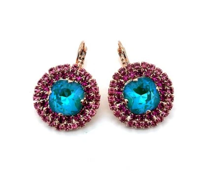 Pendientes de Mariana Mujer Preciosos Cristales de Swarovski Laguna y Fucsia Foto 1 de 4