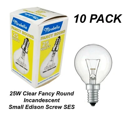 10 x 25W Clear Fancy Round Light Globes Bulbs Lamps E14 Small Screw Incandescent - Image 1 of 2