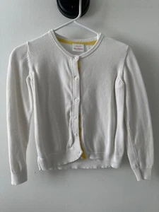 Hanna Andersson Girls 12 White Button-Up Cardigan Sweater With Yellow Trim - Picture 1 of 4