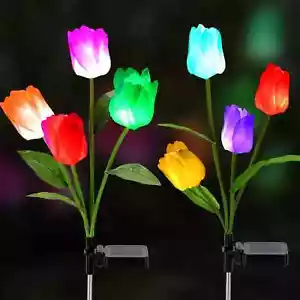 EMTSEB Solar Lights Outdoor Decorative, 2 Pack Solar Garden Lights with 8 Tulip - Picture 1 of 8