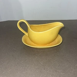 Vintage MCM bright Yellow Ceramic Gravy Sauce Boat w/ under plate marked Japan - Picture 1 of 11