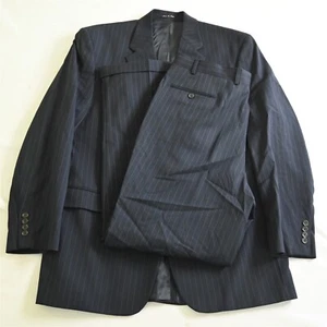 Chaps Ralph Lauren 44L 38x32 Navy Blue Striped 100% Wool Mens Jacket Pants Suit - Picture 1 of 12