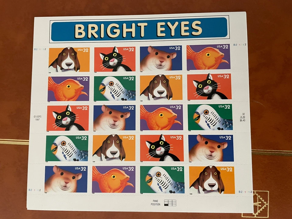 SFSTAMPS US Scott 3230-3234 Bright Eyes Animal Birds Sheet of 20 Stamps MNH 1998 - Image 1 of 1