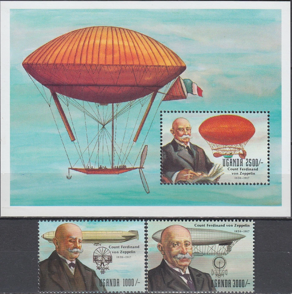Uganda Set & S/S 75th Ann Death Count Ferdinand von Zeppelin 1992 MNH-25 euros Foto 1 de 1