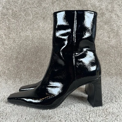 Botines Zara Talla 6.5 Negro Charol Puntera Cuadrada Tacón Bloque Foto 1 de 4
