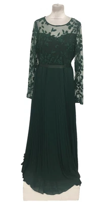 Coast Women's Dress Size 18 Green Lace Pleat Skirt Belt L/Sleeves Belt New F1 - Image 1 of 4