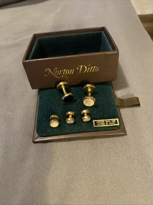 Juego de gemelos y 3 botones de oro de esmoquin vintage de ónix genuino y madreperla Foto 1 de 2