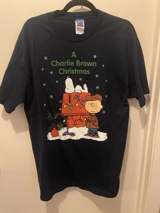 Vintage 90’s Y2K Peanuts "A Charlie Brown Christmas" Large T-Shirt Navy - Bild 1 von 6