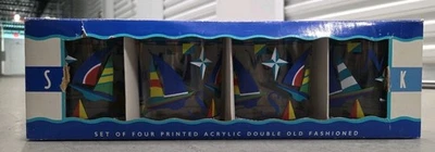 Vintage Summer Stock Sailboat Printed Acrylic Double Old Fashioned Set of 4  - Image 1 of 4