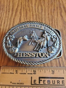 1980 Hesston NFR National Finals Rodeo Cowboys Vintage Western Belt Buckle - Picture 1 of 3