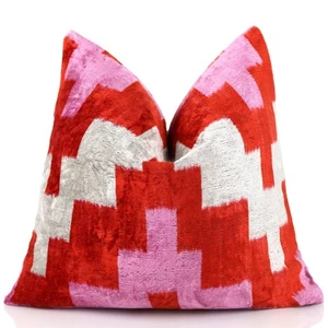 Red & Pink Geometric Velvet Pillow – 16x16 - Picture 1 of 8