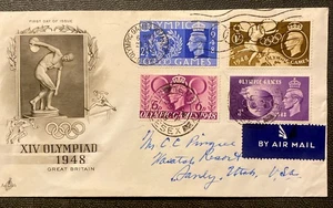 1948 First Day Of Issue OLYMPIAD 1948 Great Britain Stamped Letter.  - Picture 1 of 4