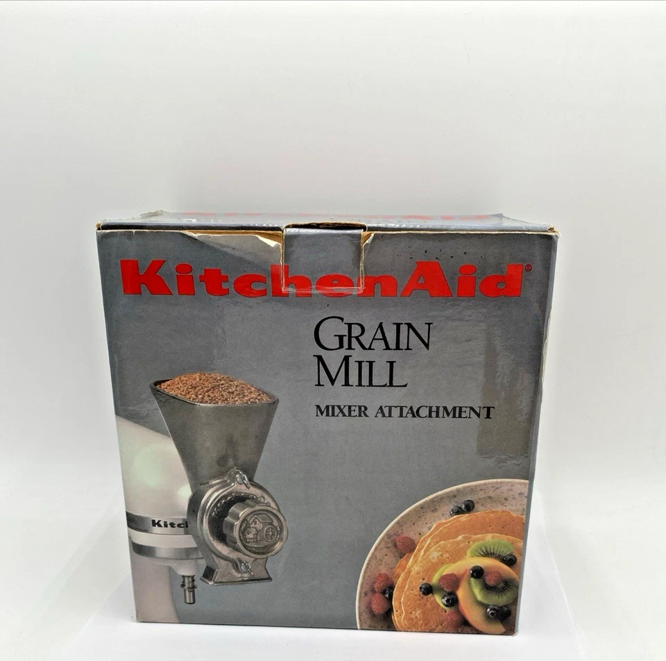 Accesorio mezclador molino de granos KitchenAid vintage todas las piezas metálicas en caja original Foto 1 de 4