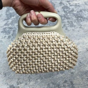 Vintage Ritter It’s in the Bag Purse Beige Beaded Woven Clamshell Made in Italy - Picture 1 of 11