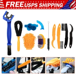 10 Pieces Precision Bicycle Cleaning Brush Kit for Chain Wheel Tire Cleaning - Picture 1 of 8