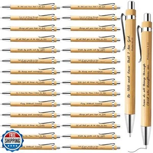 30 Pcs Bible Verse Pens Christian Gifts Bulk Bamboo Christian Pen 1 mm Inspir - Picture 1 of 5