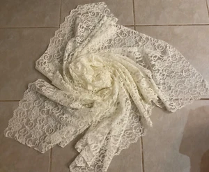 Eyelash Lace Scalloped Edge Ecru Lace Fabric 66”X 60” - Picture 1 of 3