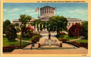 Unposted Linen Post Card State Capitol And McKinley Park Columbus Ohio - Picture 1 of 2