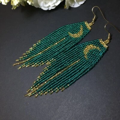 Серьги племенные индейские большие богемные американские бусины ручной работы серьги - Изображение 1 из 3