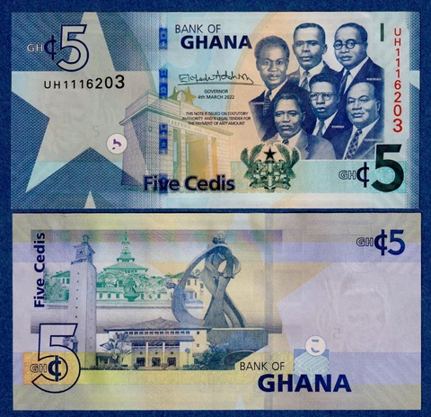 Ghana 5 Cedis (2022) P-46 (New) UNC Banknote - New Date Cover