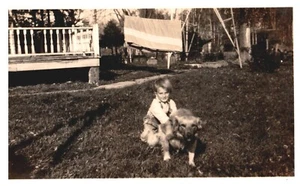 UN RAGAZZO CON CANE,WISCONSIN DELLS,ANNI 20.FOTO VINTAGE 4,3" x 2,6"*6 - Foto 1 di 2