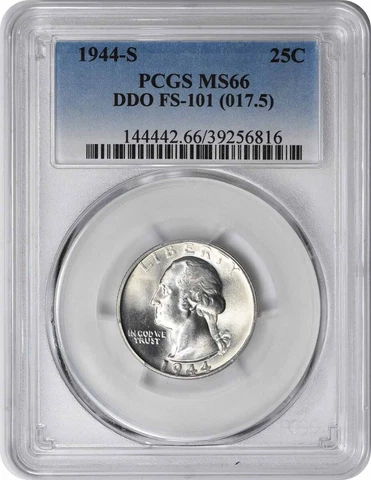 1944-S Washington Silver Quarter DDO FS-101 MS66 PCGS Cover