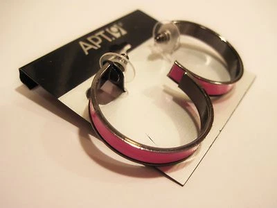 NWT Apt. 9 Open Hoop Pink with Black Edge Pierced Earrings, FREE S&H - Image 1 of 3