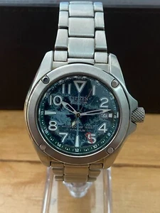 RARE MEN WATCH Citizen Promaster GMT Titanium Solar Eco Drive Green Pattern Dial - Picture 1 of 6