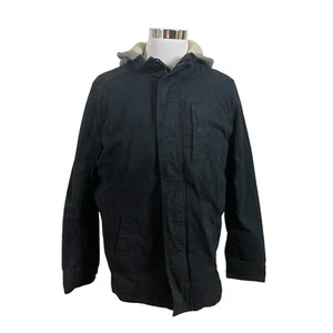 AMERICAN EAGLE Men’s LT Black Canvas Full Zip Hooded Quilted Jacket - Picture 1 of 11