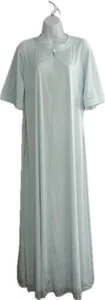 Vintage Vanity Fair Kaftan Mumu Robe Light Blue Zip Nylon Grannycore USA Size L - Picture 1 of 3