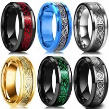 Mens/womens Stainless Steel Dragon Band Ring Carbon Fiber Ring Fashion Jewelry 