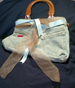 Handmade Lined Denim Purse made from Gap Jeans Sea Shells Beach Recycled Style - Picture 1 of 1