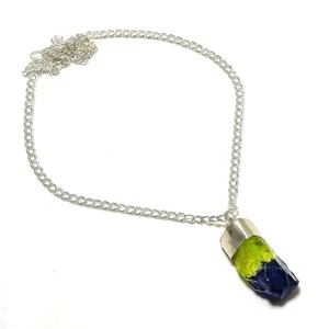 Bi-Color Druzy Gemstone Handmade 925 Sterling Silver Jewelry Necklace 18" m930 - Picture 1 of 2