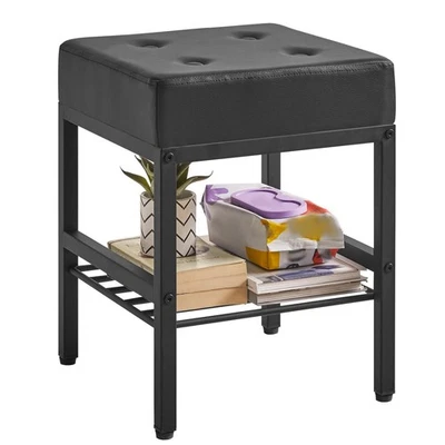 Square Makeup Stool with Adjustable Feet and Storage Space Footrest Chair PU ... - Image 1 of 4