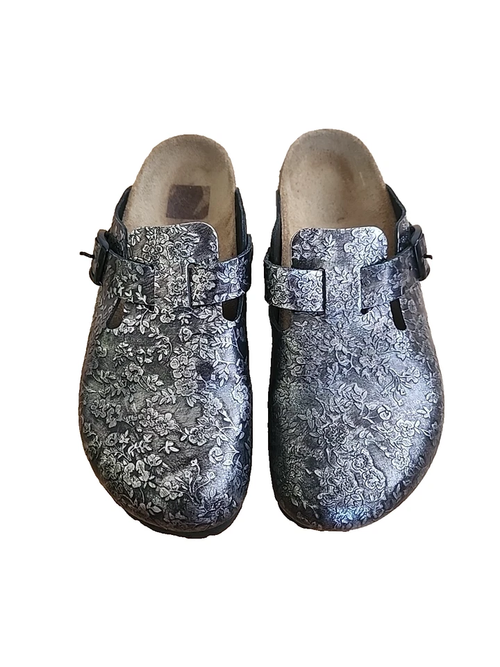 Tamancos de couro floral metálico cinza/prata Papillio by Birkenstock 39 L8 M6 - Imagem 1 de 4