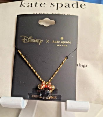 KATE SPADE X DISNEY Minnie Mouse PAVE Black, Necklace Gold-Tone Collector Gift!! - Image 1 of 3