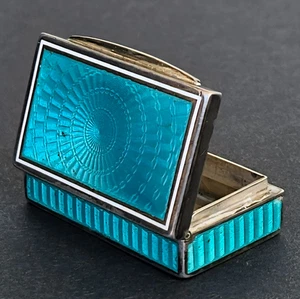 Antique European Sterling Silver Guilloche Turquoise Blue Enamel Snuff Box - Picture 1 of 23