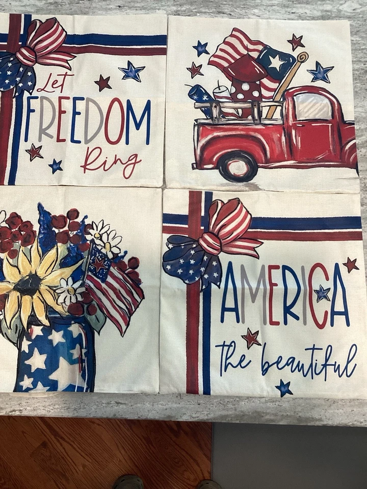 Juego de 4 fundas de almohada navideñas 18x18 decoración 4 de julio Foto 1 de 1