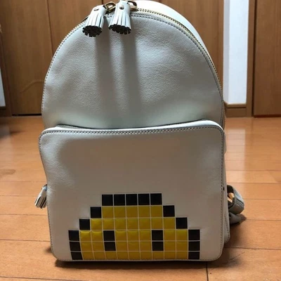 ANYA HINDMARCH MINI PIXEL SMILEY RARO Mochila Blanca Bolso de Día Pequeño Cuero USADO Foto 1 de 4