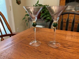 Pair of Pier 1 ? Green Jewel 10 inch tall Martini Glasses - Picture 1 of 7