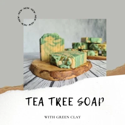Tea Tree Soap Purifying Handmade Vegan Natural Cold Process Bar Palm Free 100g  - Image 1 of 3