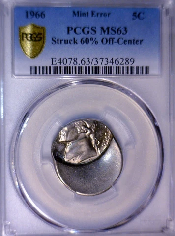 1966 ERROR PCGS MS63 60% OFF CENTER Jefferson Nickel CH BU Coin RARE DT O/C  NR Cover