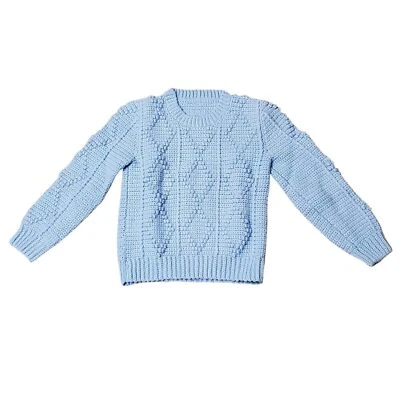 Vintage 1980s Hand Crocheted Girls Sweater Blue - Image 1 of 4