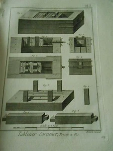 Planche 19èm ou 18èm - Tableteir Cornetier presse à vis - Foto 1 di 1