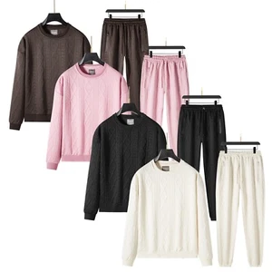 Womens Ladies Tracksuit Jacquard Tracksuit Loungewear Sweater Trouser Co-ord Set - Picture 1 of 46