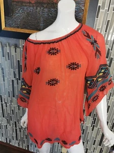 Urban Mangoz Top Women's Large Red Embroidered Gas Boho . 0071 - Picture 1 of 5